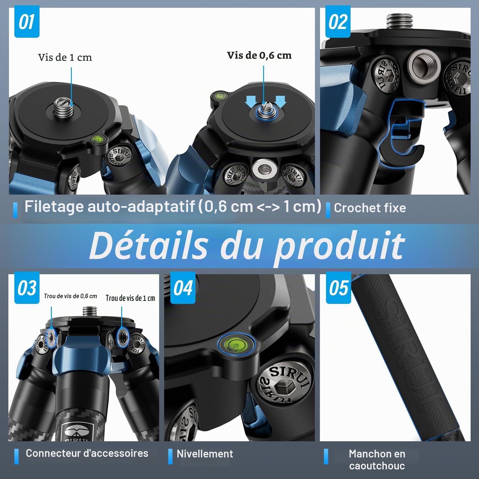 SIRUI AM-324 Trépied Professionnel pour Appareil Photo, 57'' Trépied Compact en Fibre de Carbone pour Appareil Photo, 4 Sections avec Tube de Diamètre Max. 32 mm, Charge Jusqu'à 39,8lbs/18kg