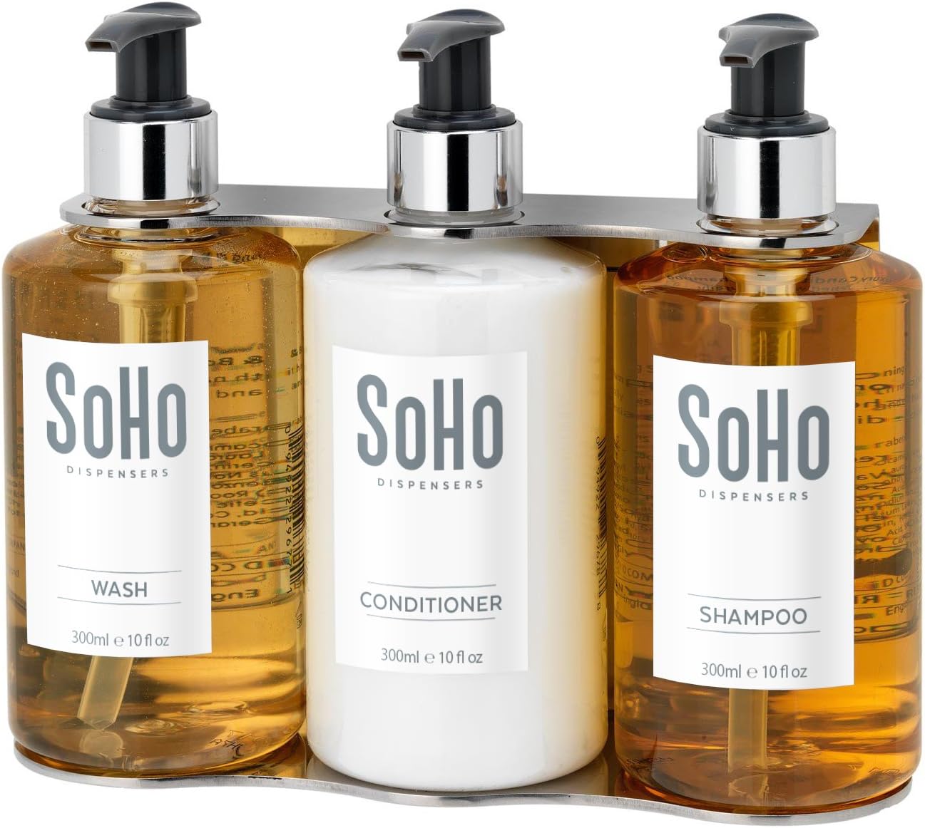 SoHo Dispensers 300ml Triple Holder Made in England. Hand polished to Chrome effect finish, suitable for Molton Brown and many other companies 250-300ml bottles