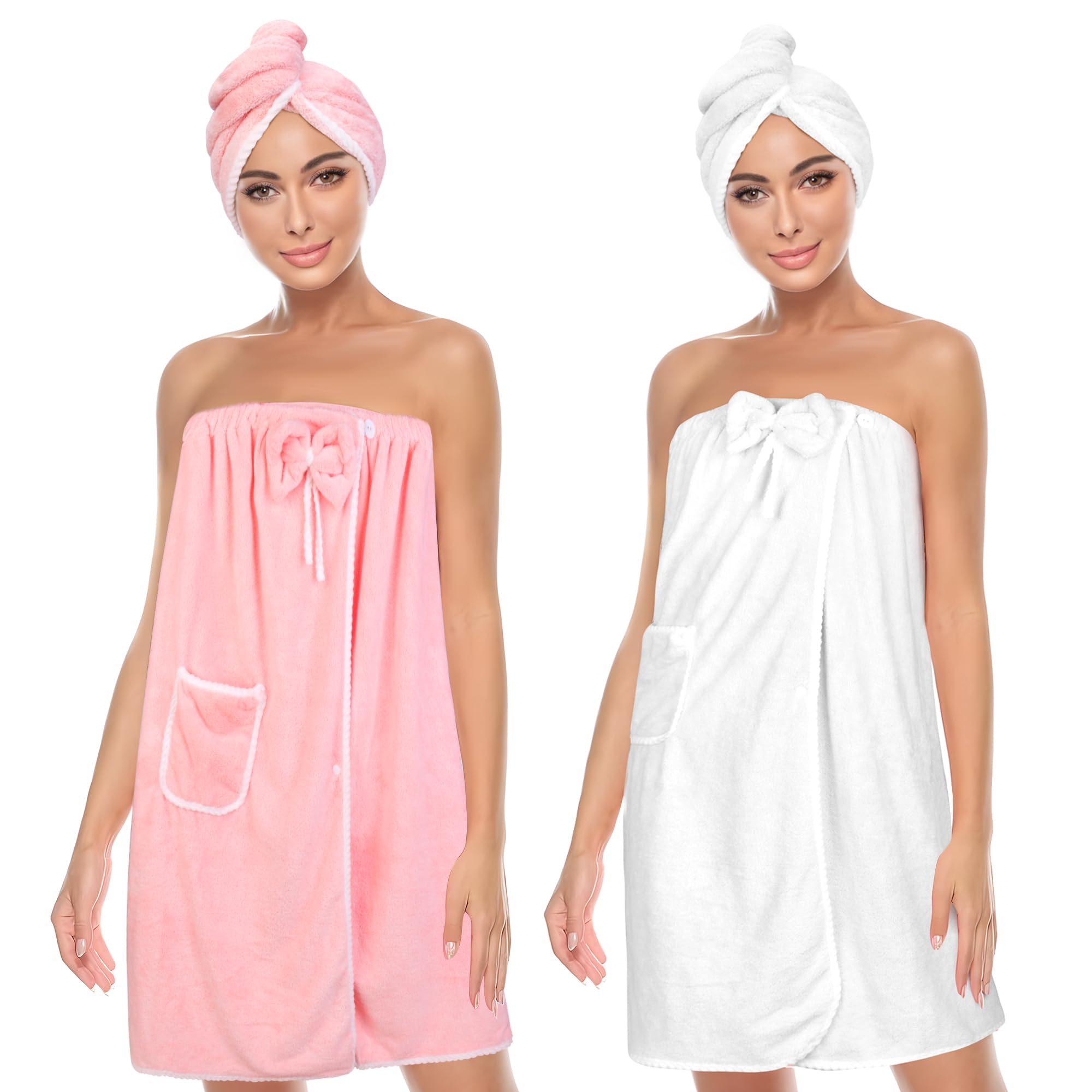 Towel Wrap Women Shower Robe Adjustable Closure Bathrobe with Hair Drying Towel & Spa Wraps