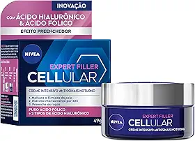 NIVEA Creme Facial Antissinais Cellular Filler Noite 49g, Hidratação Intensa 48h, Pele Firme, Preenche Rugas, Ácido Hialurônico, Cuidado Noturno