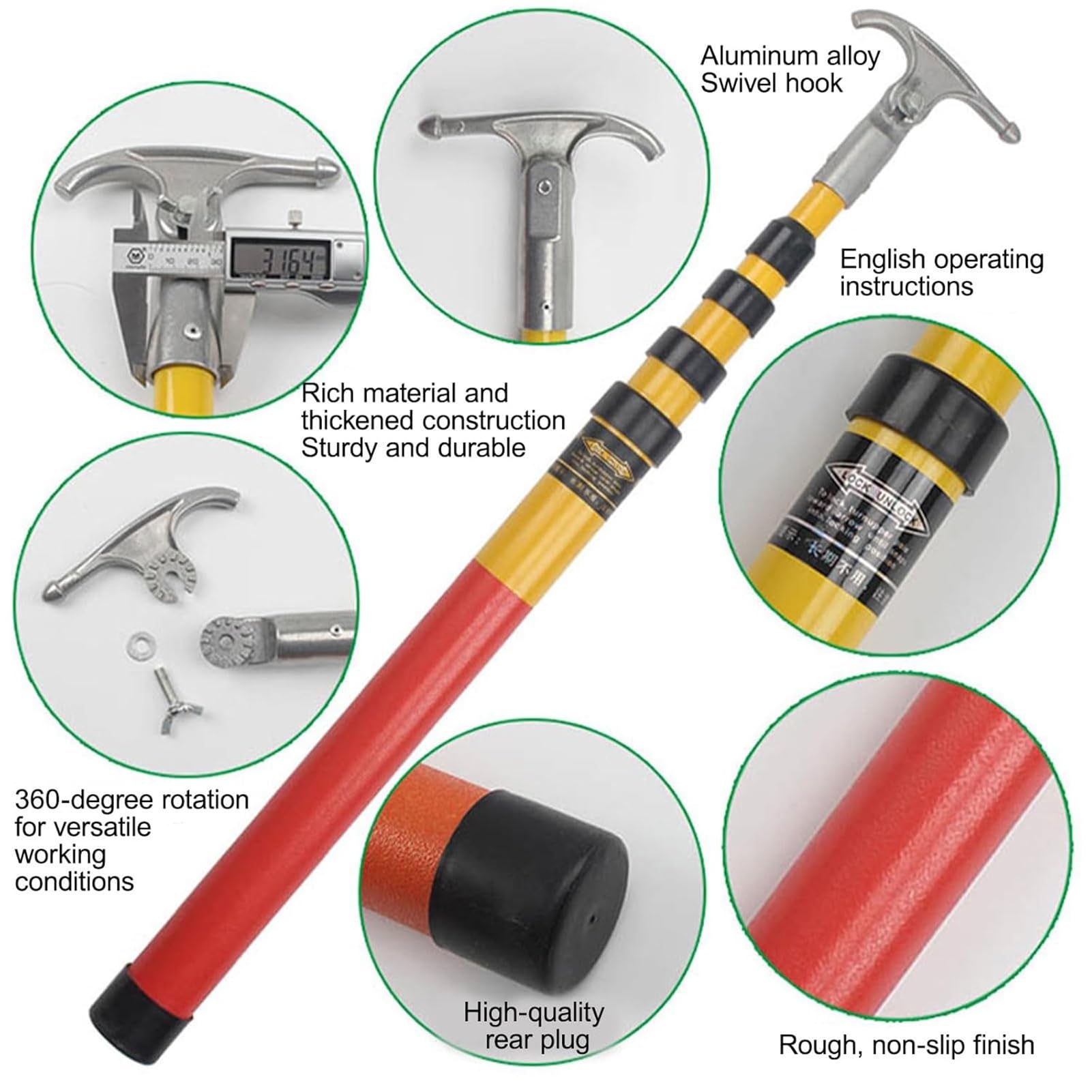 Gancho de rescate telescópico aislado con mango antideslizante, palo caliente de fibra de vidrio para electricistas, herramienta de seguridad portátil de 7 m para centrales eléctricas