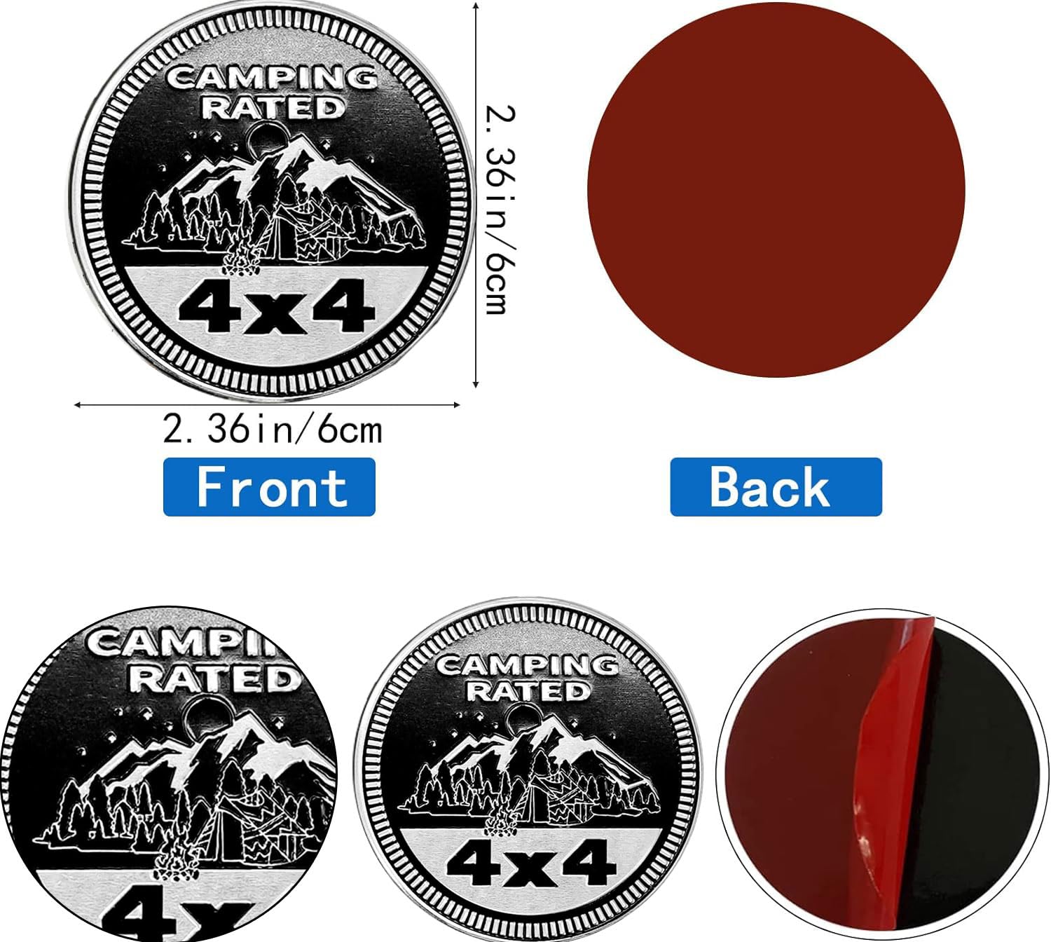 2 pcs Car Emblem 4 x 4 Metal Automotive Badge 3D Metal Car Badges Emblems Round Emblem Decals Car Badge Decals Stickers Compatible with Vehicles Trucks SUV RV Decorations (Camping)