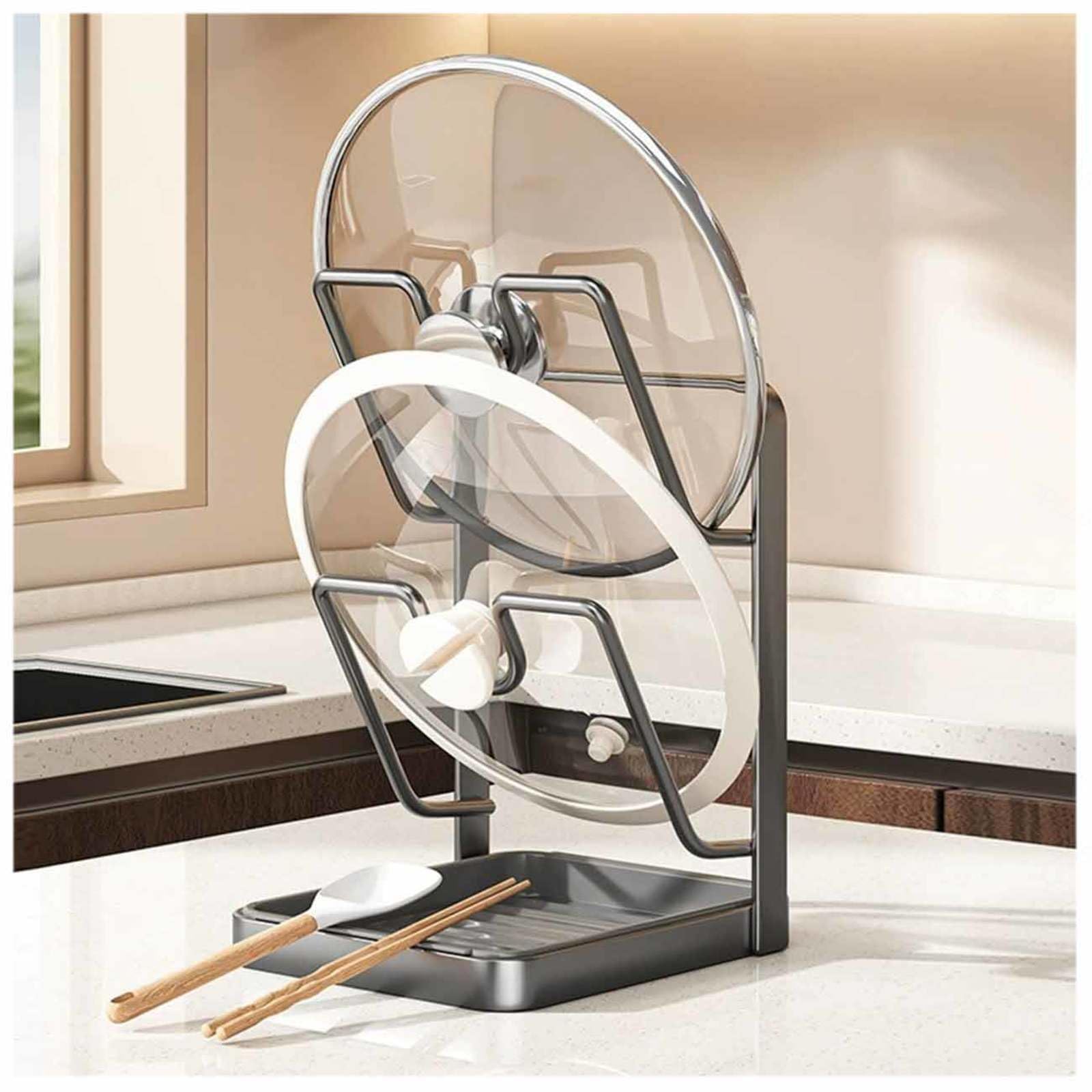WXJHNYBS Kitchen Pot Lid Storage Rack, 2 Layer/3 Layer Lid Organiser with Tray Kitchen Organisation for Countertop,A-Doublelayer