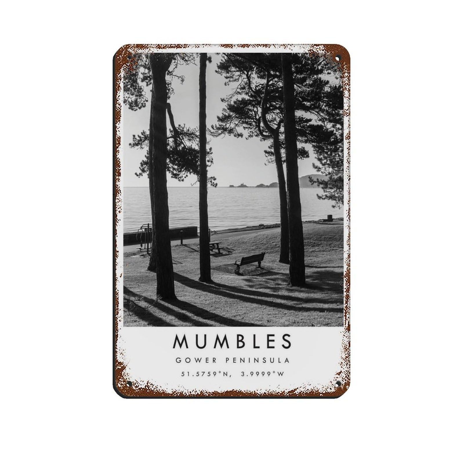 Mumbles Gower Travel, Gower Peninsula Tin Sign Vintage Metal Pub Club Cafe Bar Home Wall Art Decoration Poster Retro 8x12inch(20x30cm)