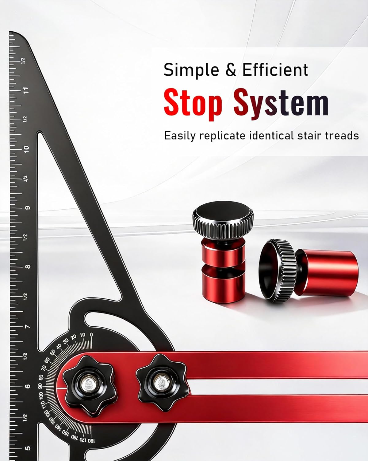 TANYO Stair Tread Template Tool, 8" to 60" Aluminum Stair Tread Jig for Accurately Measuring Angle, Length & Depth. Precision Stair Gauge Measuring Tool for Stairs, Floor, Cabinets