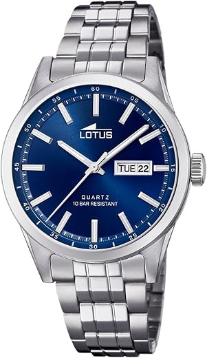 🚫 [CADUCADO] 🔥 LOTUS Reloj Hombre Analógico de Acero Inoxidable 316l Plateado – Movimiento de Cuarzo – Calendario – Cristal Mineral de Alta Resistencia – Resistente al Agua 10 ATM Clásico 18670