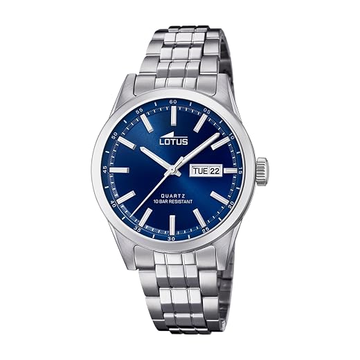 LOTUS Reloj Hombre Analógico de Acero Inoxidable 316l Plateado - Movimiento de Cuarzo - Calendario - Cristal Mineral de Alta Resistencia - Resistente al Agua 10 ATM Clásico 18670