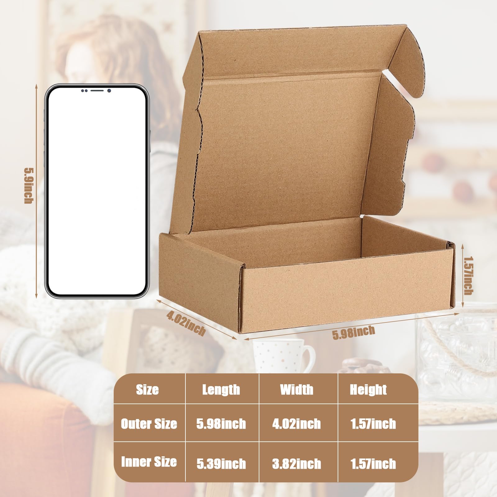 100 cajas de cartón corrugado, cajas de embalaje para correo, cajas de cartón pequeñas para embalaje de artículos pequeños (5.91 x 3.94 x 1.57 pulgadas)