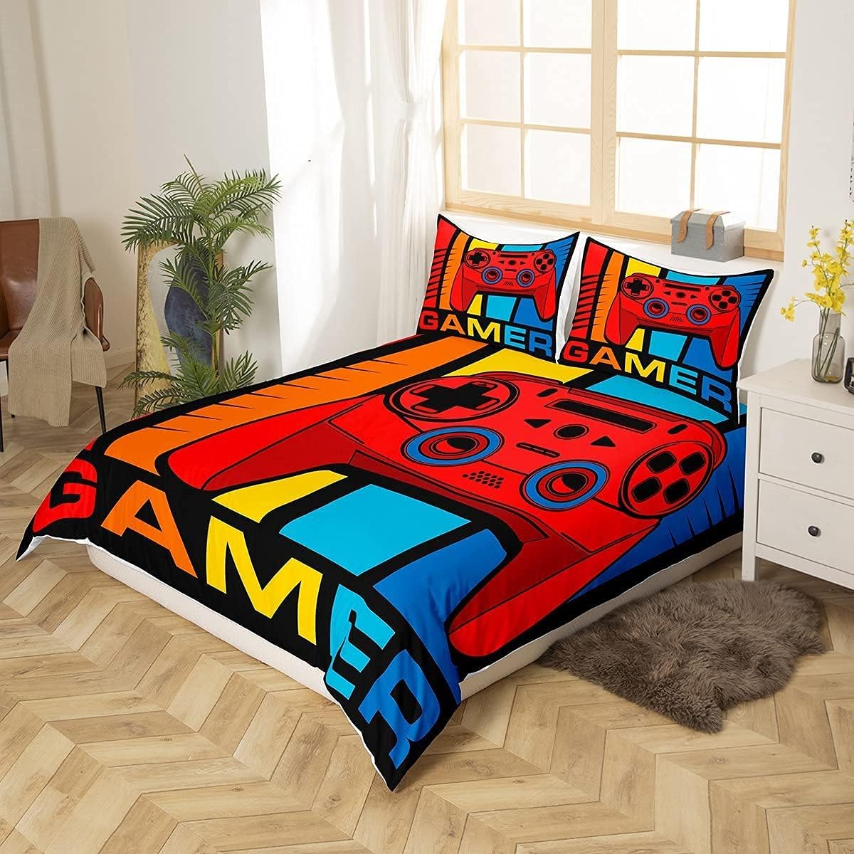 Gaming Duvet Cover Modern Video Game Controller Comforter Cover Games Player Gaming Bedding Set for Teen Boys Kids Game Console Decor Quilt Cover,1 Duvet Cover with 1 Pillow Case - Image 3