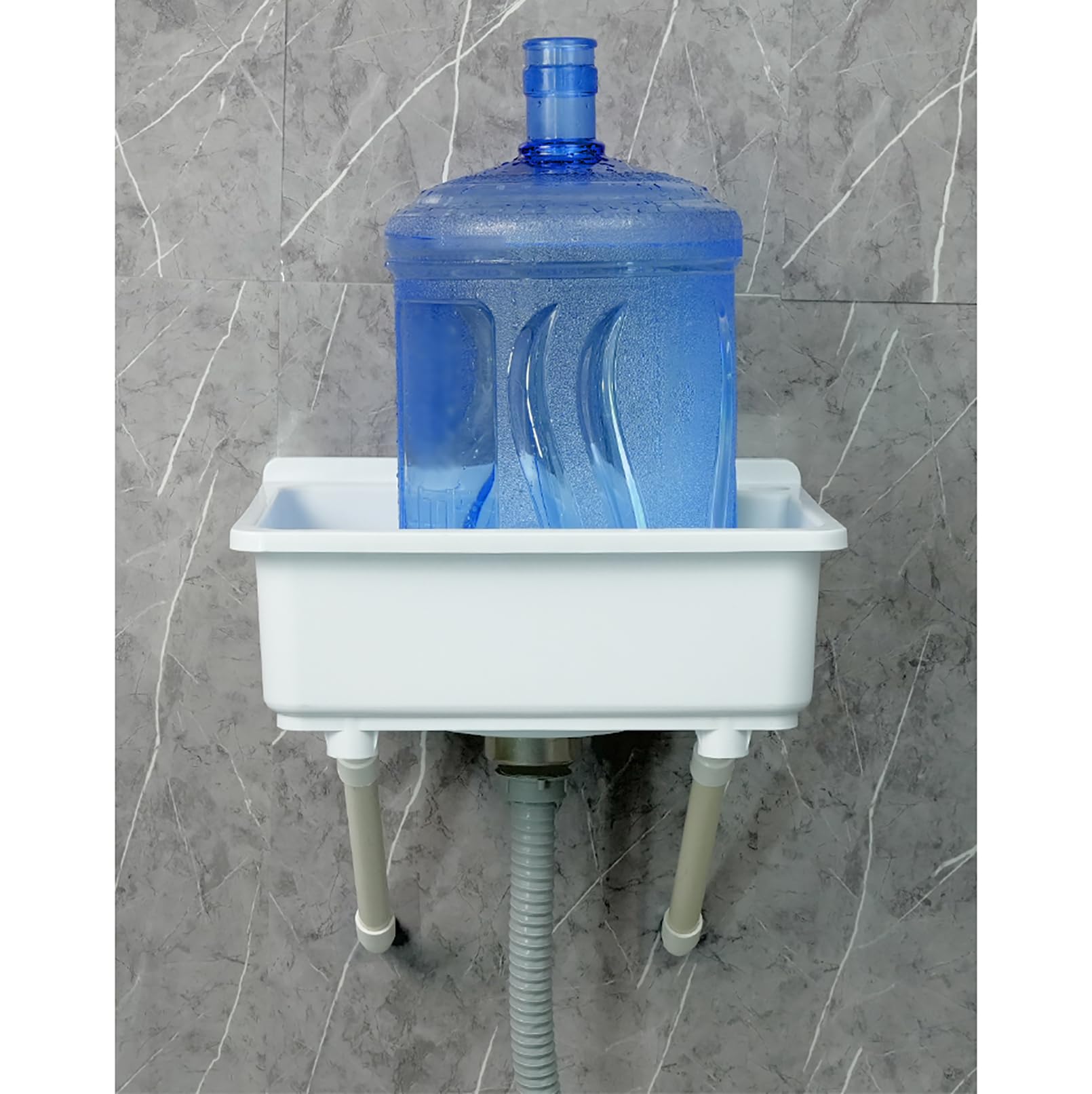 Fregadero de resina para exteriores, 38,5 x 28,5 x 18 cm, color blanco, para jardín, restaurante, garaje, camping, incluye grifo mezclador frío y caliente