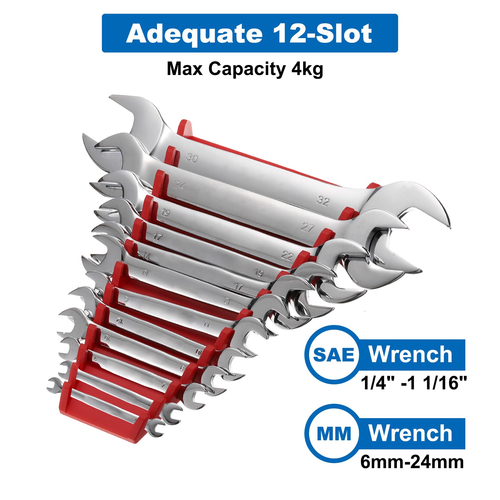 QUARKZMAN 10 Piezas Organizador Magnético Para Llaves, 12 Ranuras Cada Soporte Para Llaves, Bandeja Organizadora Para Llaves Para Caja De Herramientas, Para Llaves Con Tamaño SAE: 1/4" -