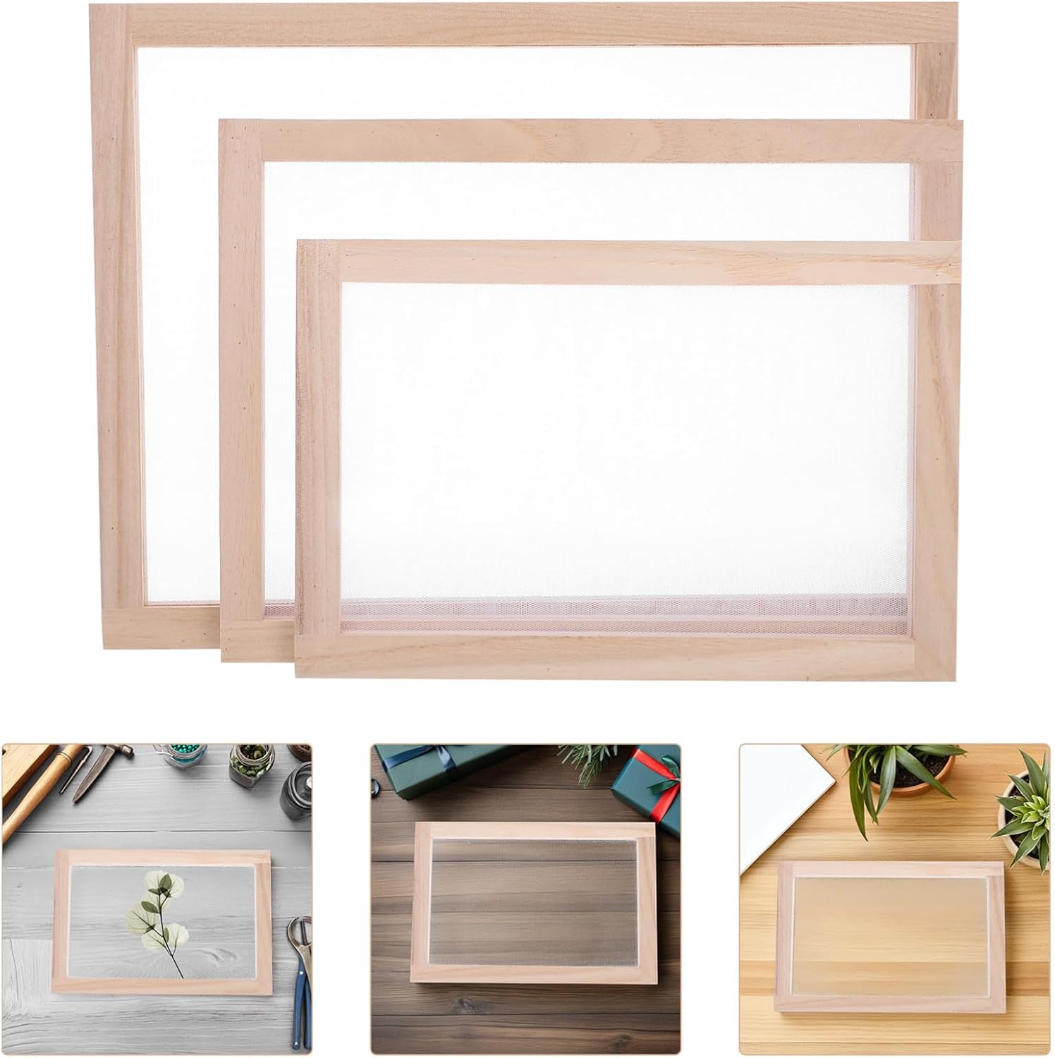 3pcs Wooden Papermaking Screen Frame for DIY Crafters and Artists