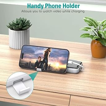 Portable Charger with Built in Cables,10000mAh Slim USB C Power Bank,White