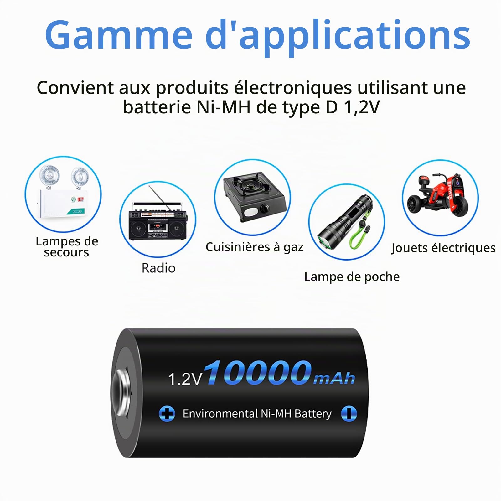 CITYORK 10 000 mAh 1,2 V Ni-MH D Piles Rechargeables Haute capacité Parfaites pour Une Utilisation Quotidienne et Professionnelle Comprend Un étui à Piles – Lot de 6