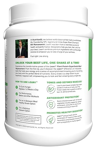 Miniatura 7 de Lean1 Proteína en polvo a base de plantas, reemplazo de comidas, sabor a plátano, 15 porciones