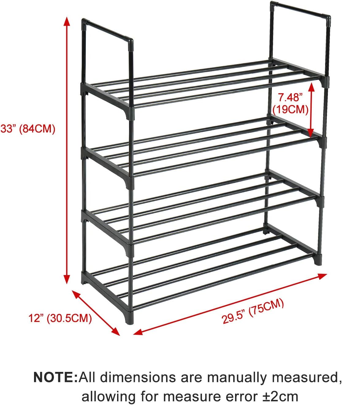 HOMEFORT Small 8-Tier Shoe Rack, 2 Pack 4-Tier Shoe Rack,Set of 2 Stackable 4-Tier Shoe Tower, Shoes Storage Organizer,Entryway Shoes Shelf for Closet Bedroom and Hallway in Black
