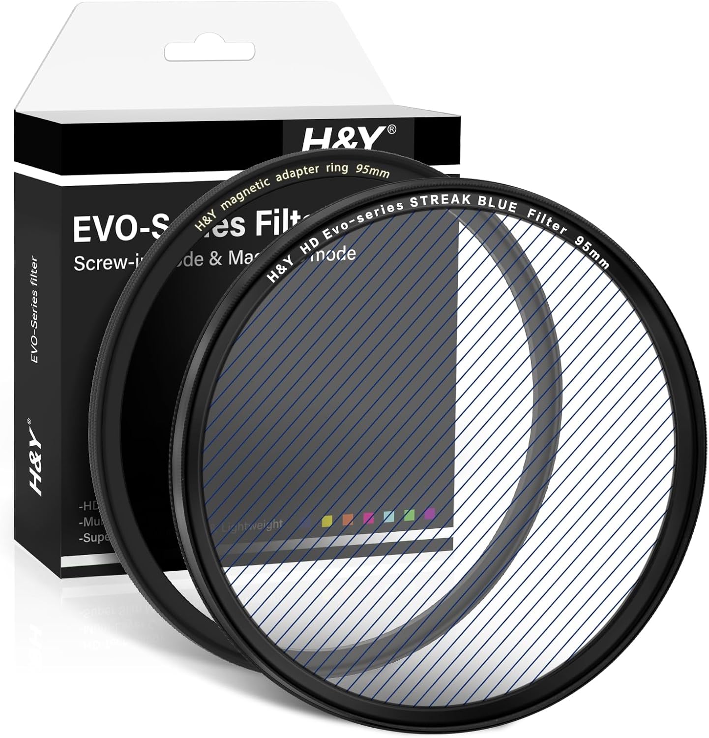 H&Y EVO Blue Streak Filter, 95mm Cinematic Flare Filter with Double-Mount Magnetic & Screw-in 2-in-1, Blue Flare Anamorphic Effect for Video