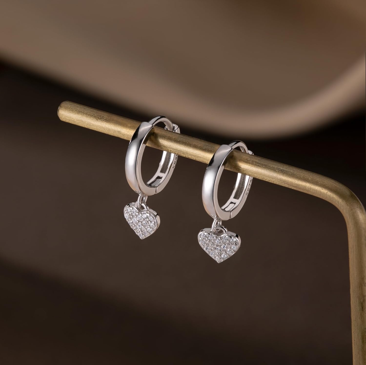 Reffeer Solid 925 Sterling Silver Love Heart Small Hoop Earrings for Women Teen Girls CZ Heart Hoop Earrings Huggie Drop