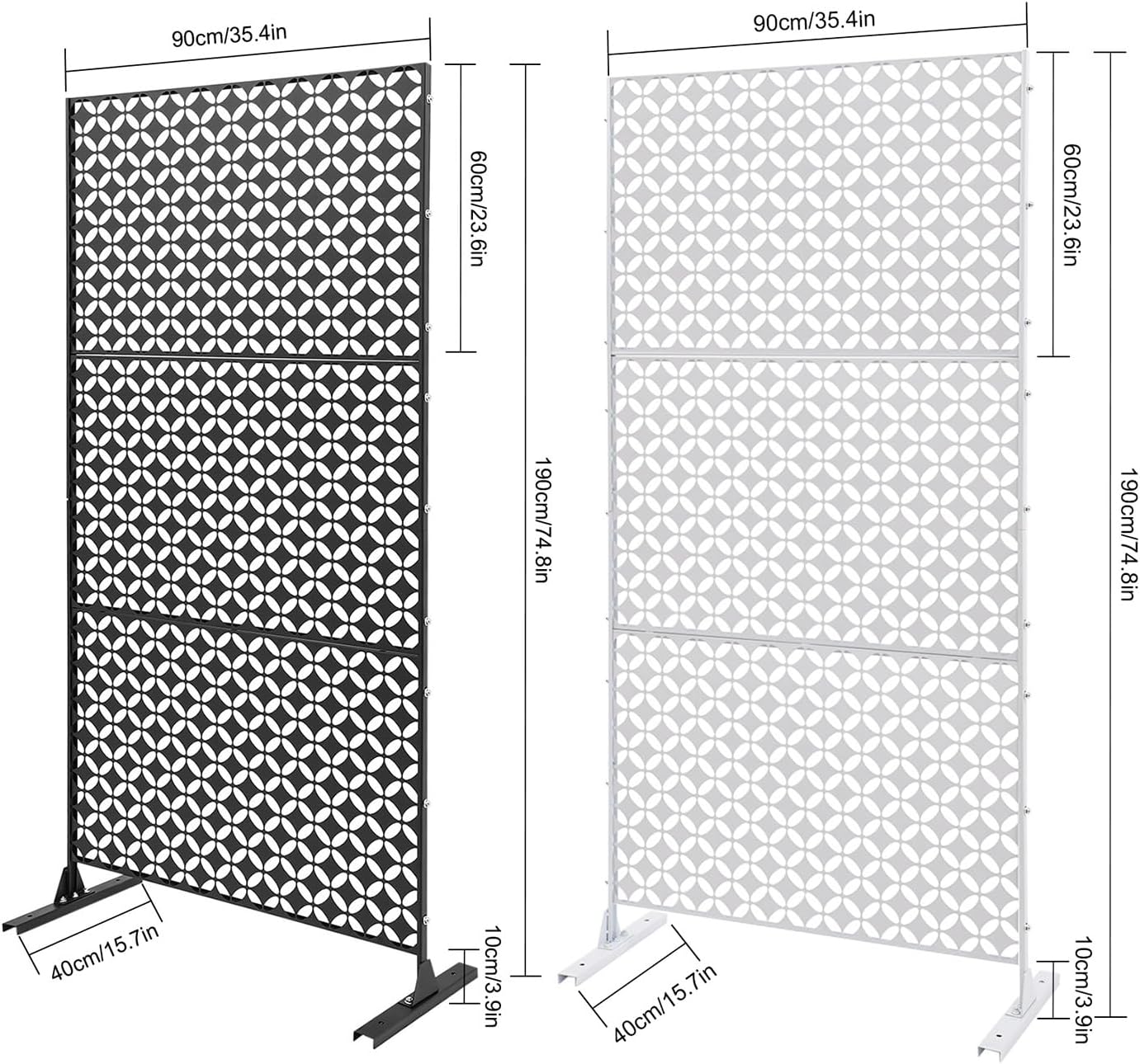 Outdoor Privacy Screen - 35.4" W x 74.8" H Freestanding Metal Divider with Sturdy Support Feet, Elegant White Privacy Fence for Balconies, Patios, Gardens & Entrances