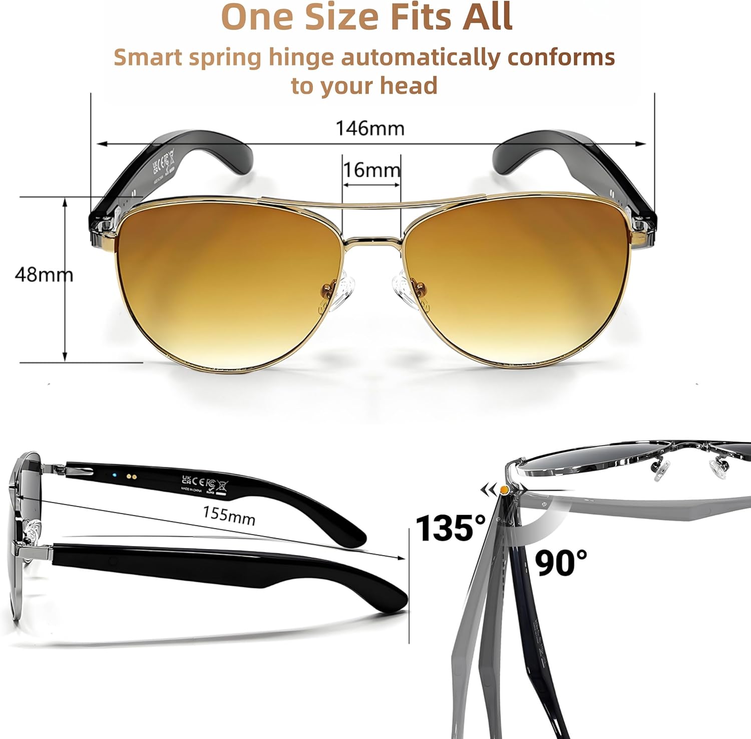 HJX GT-32 Smart Sunglasses for Men/Women with Auto On/Off Hall Switch & Bluetooth 5.4, Magnetic Charging Polarized Eyewear for Driving/Gaming Brown