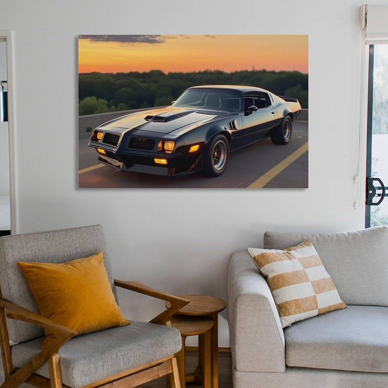 Classic Automotive American Muscle Car Sunset Posters & Prints Canvas Wall Art Living Room Decor for Men Aesthetic Paintings Pictures Framed Unframed 20x30inch(50x75cm)