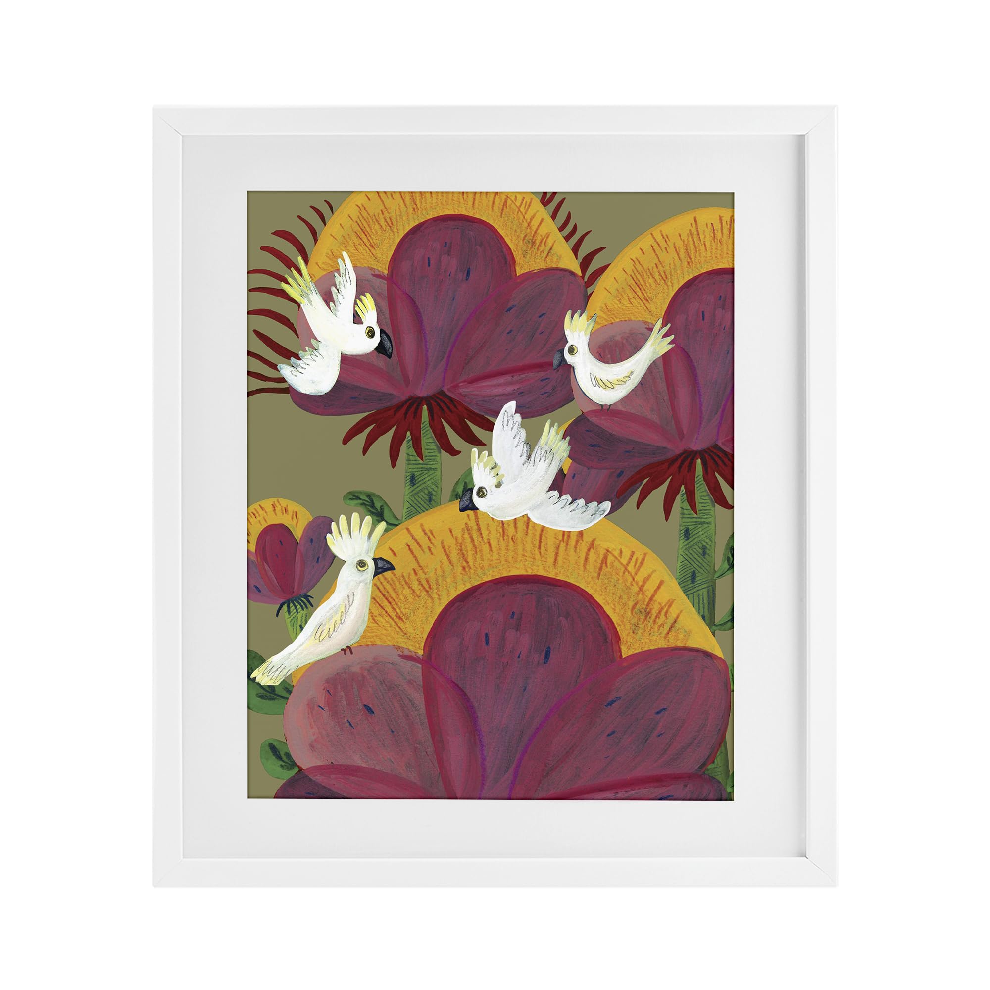 Tropical Cockatoos Botanical, 17 x 21 Inch Framed Print Under Glass