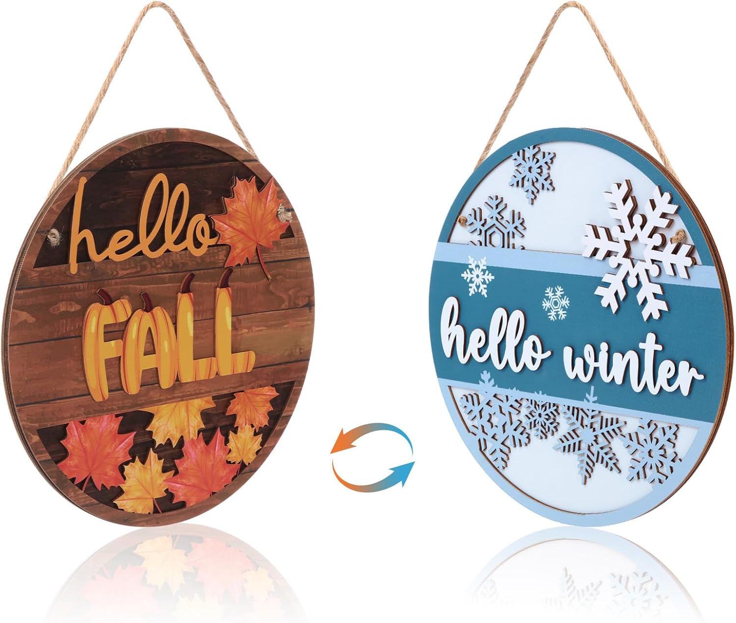 Bucherry Two Sided Fall Winter Door Sign 3D Thickened Wooden Reversible Fall Thanksgiving Decor Christmas Decorations Maple Leaves Snowflakes Welcome Door Sign for Autumn Winter Yard Home Decorations