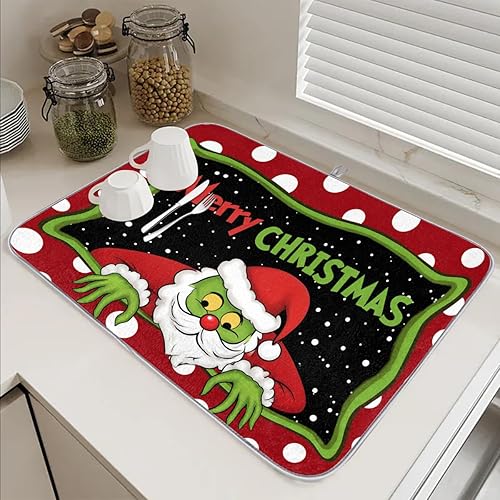 Miniatura 6 de Tapete de secado de platos de hojas de eucalipto, tapete de secado lavable, tapete escurridor de platos absorbente para platos del hogar, cocina,