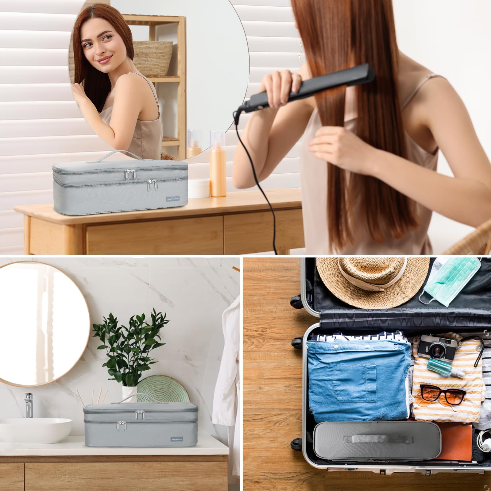 Estuche de transporte de viaje de doble capa portátil para mujer, compatible con secador de pelo Revlon de un solo paso y cepillo de aire caliente y accesorios Scandihome Series (solo bolsa