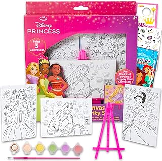 Disney Princess Painting Set for Girls - Art Supplies Bundle with 3 Canvases, Easel, Paint Plus More | Disney Princess Arts and Crafts Gifts for Kids