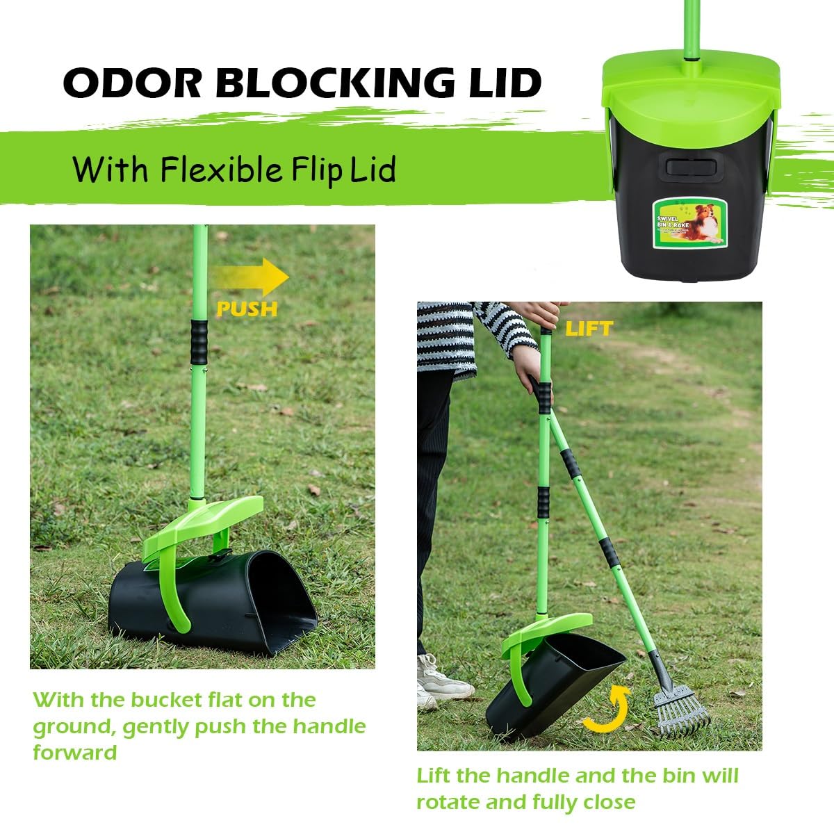 MXF Kit con 100 sacchetti per rifiuti, manico lungo 93 cm, con attacco per sacchetti, per cani di taglia grande, media e piccola, paletta per cacca da giardino