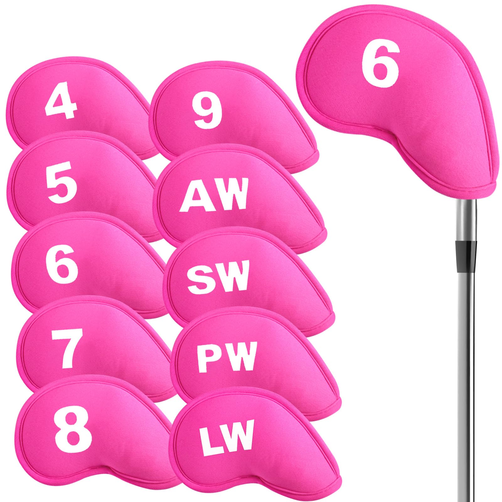 Golf Iron Head Covers Neoprene Hook and Loop Fastener Closure Number Value 10 Pcs,Golf Club Headcover Lightweight Soft Protection in Blue Black Pink for Men Women (Pink)