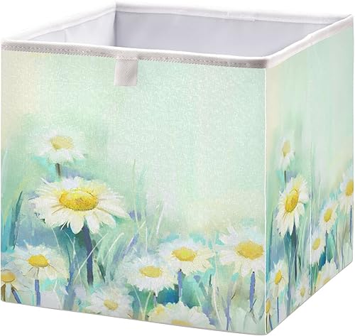 Kigai Cubo de almacenamiento de margaritas de pintura al óleo 11 x 11 x 11 pulgadas organizador de cubos de almacenamiento de tela plegable cestas