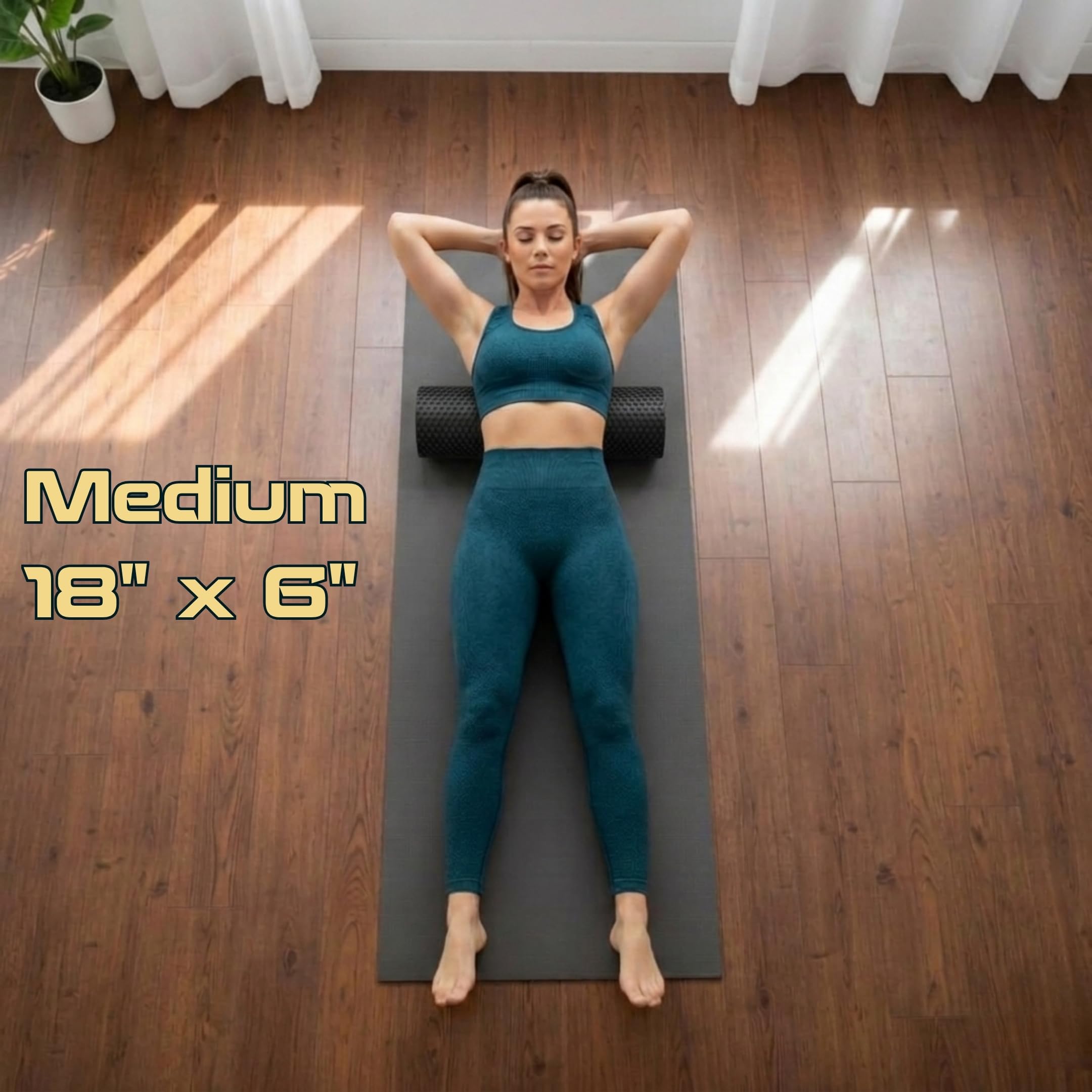 Fitizen Rullo in schiuma per massaggio muscolare, riabilitazione, dolore alla schiena, fisioterapia, tessuto profondo, attrezzatura per esercizi a casa, palestra, stress, yoga, pilates (nero, medio