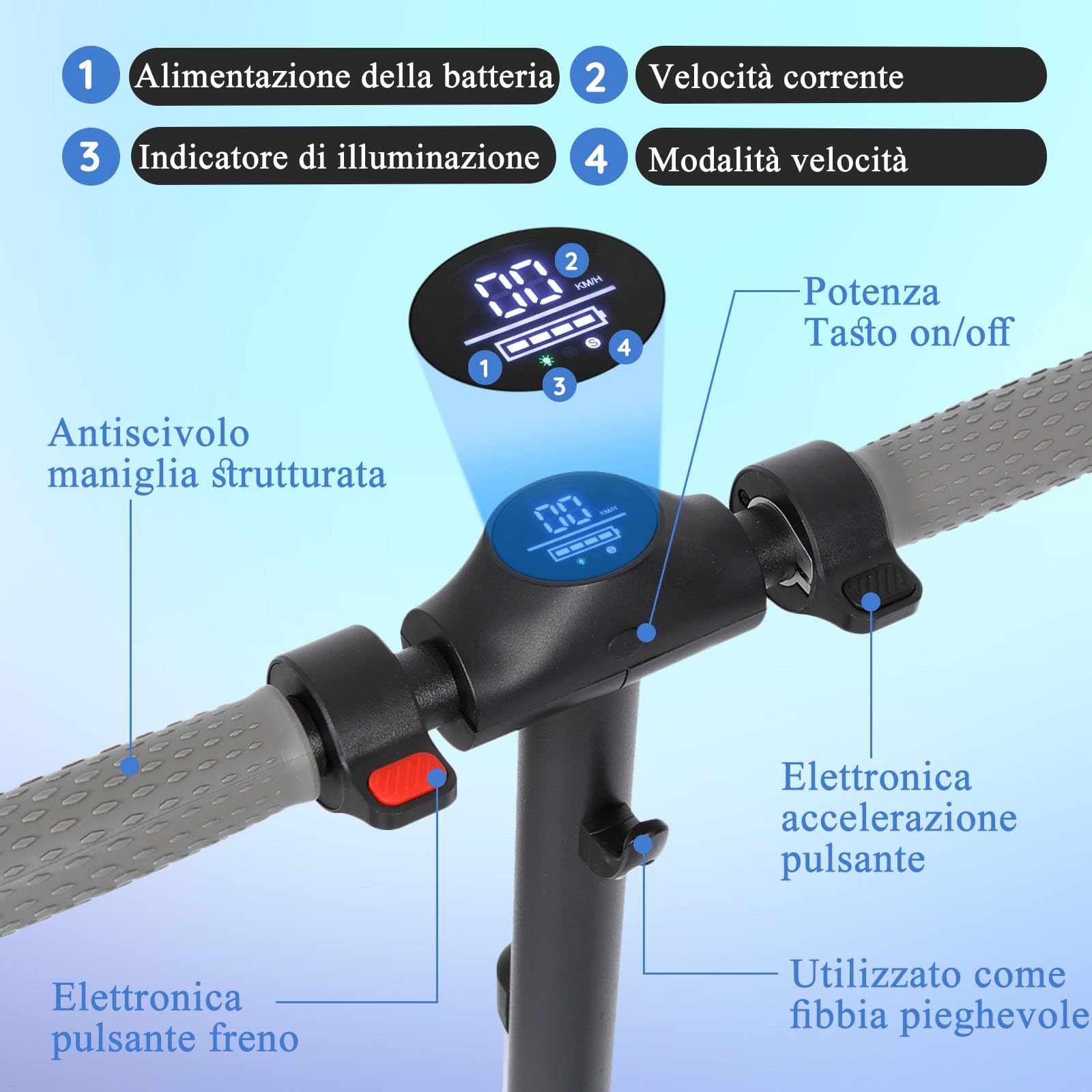 Monopattino elettrico per bambini 6-12 anni, motore 80W, velocità 6/12 km/h, autonomia 8 km, capacità 50 kg, display LED & luci arcobaleno, monopattino pieghevole per bambini