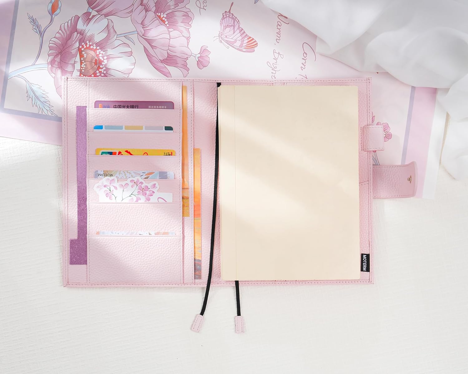 Moterm Leather A5 Notebook Cover - Fits Hobonichi Cousin, Stalogy and Midori MD Planners, with Pen Loop, Card Slots and Back Pocket (Pebbled-Quartz)