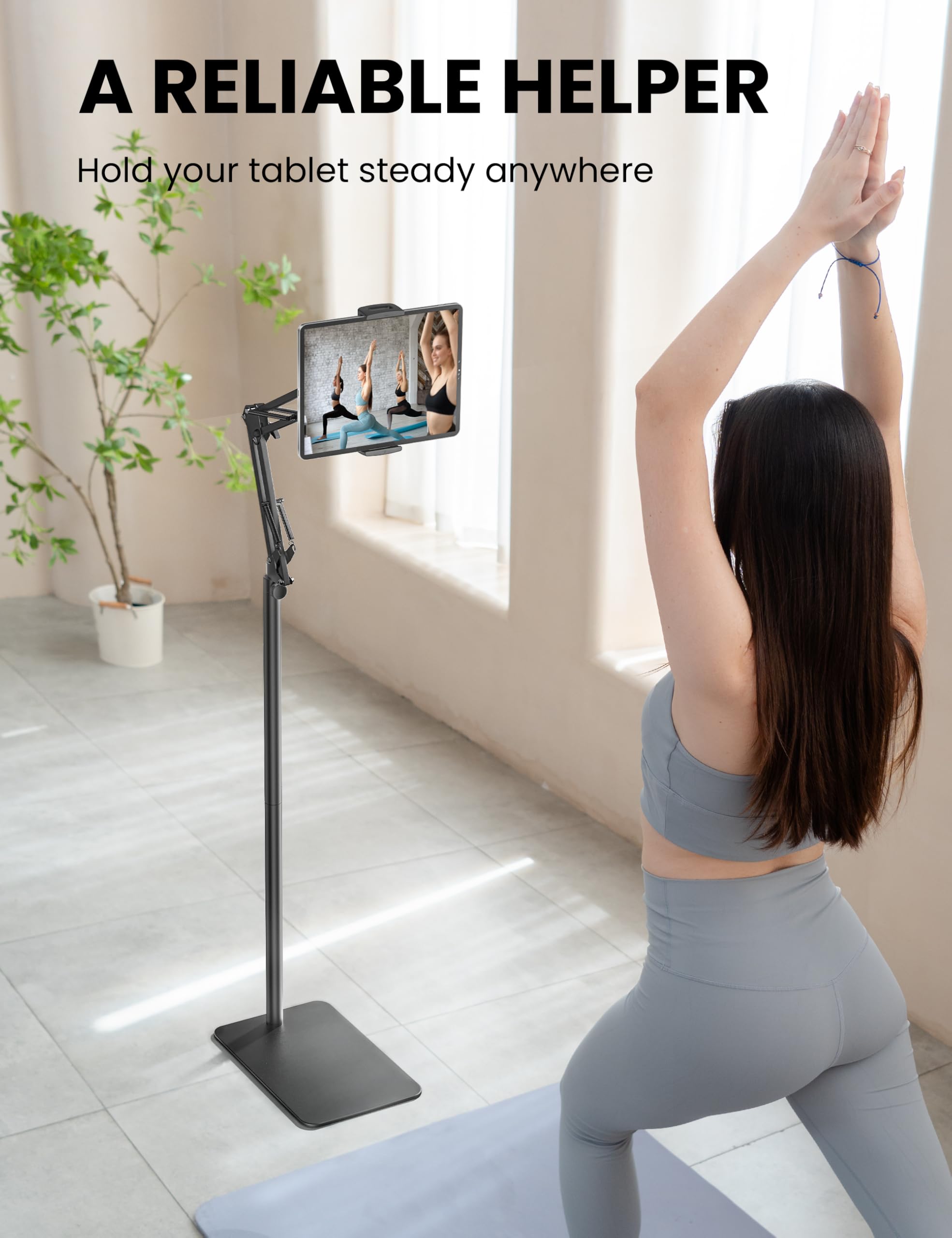 Stojak podłogowy na tablet, składany stojak na iPada o 360 stopni, regulowany uchwyt na tablet do iPada/Kindle/telefonu/kart/czytników e-booków lub innych urządzeń ekranowych o przekątnej