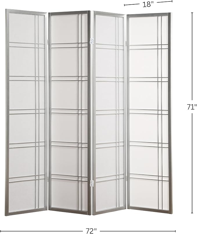 Biombo divisor de ambiente de 4 paneles Seto de Roundhill Furniture, color plateado miniatura 3