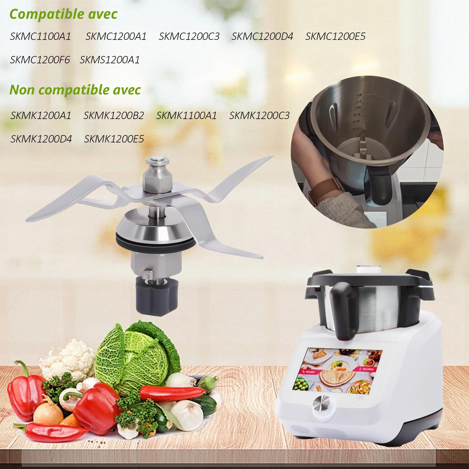Lame de Rechange Compatible Monsieur Cuisine Connect Smart,Acier Inoxydable | Couteau de remplacement avec joint et brosse de nettoyage, compatible Silvercrest Monsieur Cuisine Connect et Smart
