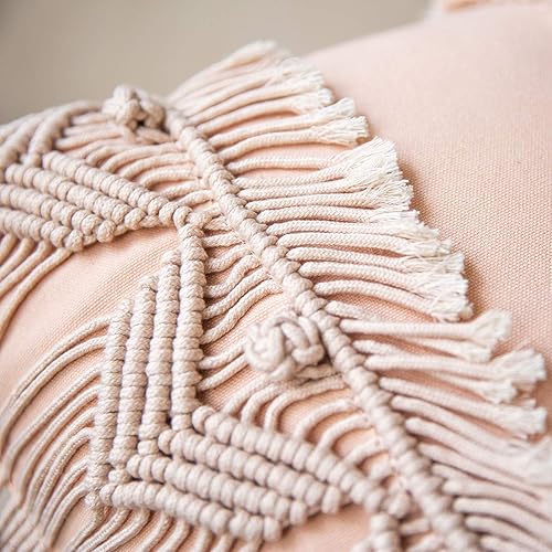 Miniatura 2 de Phantoscope Almohada de macramé de algodón hecha a mano con simetría 3D tejida a ganchillo, estilo bohemio, cojín decorativo para sofá, sofá, rosa,