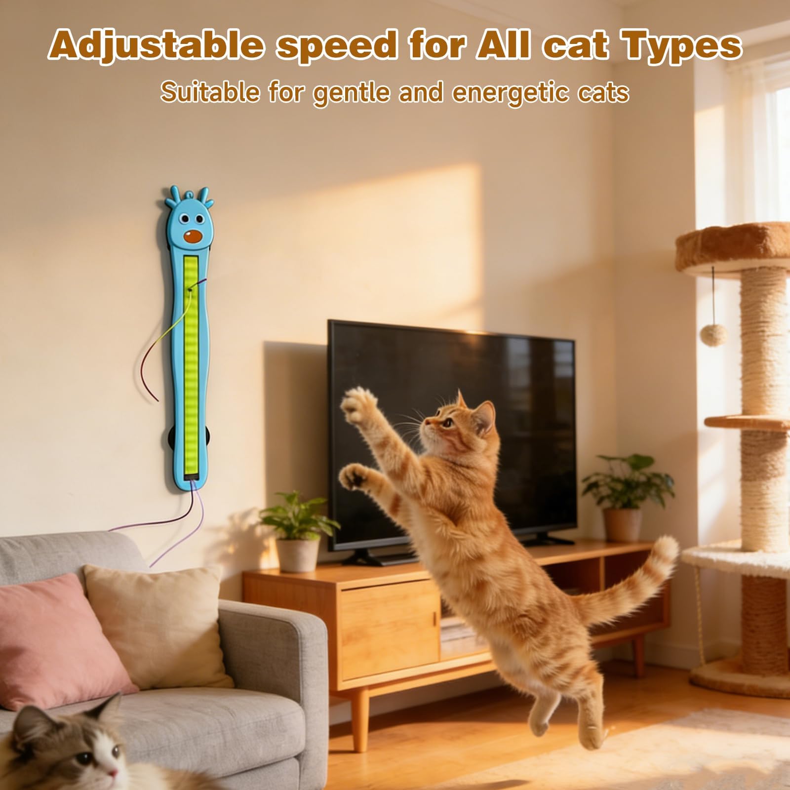 Jouet pour Chat avec Corde Volante Automatique, de Calme À Fou, Jouet Mural Électrique Automatique pour Chat, Jouets Enrichissants Rechargeables pour la Cuisine Ou la Salle de Jeux Blue