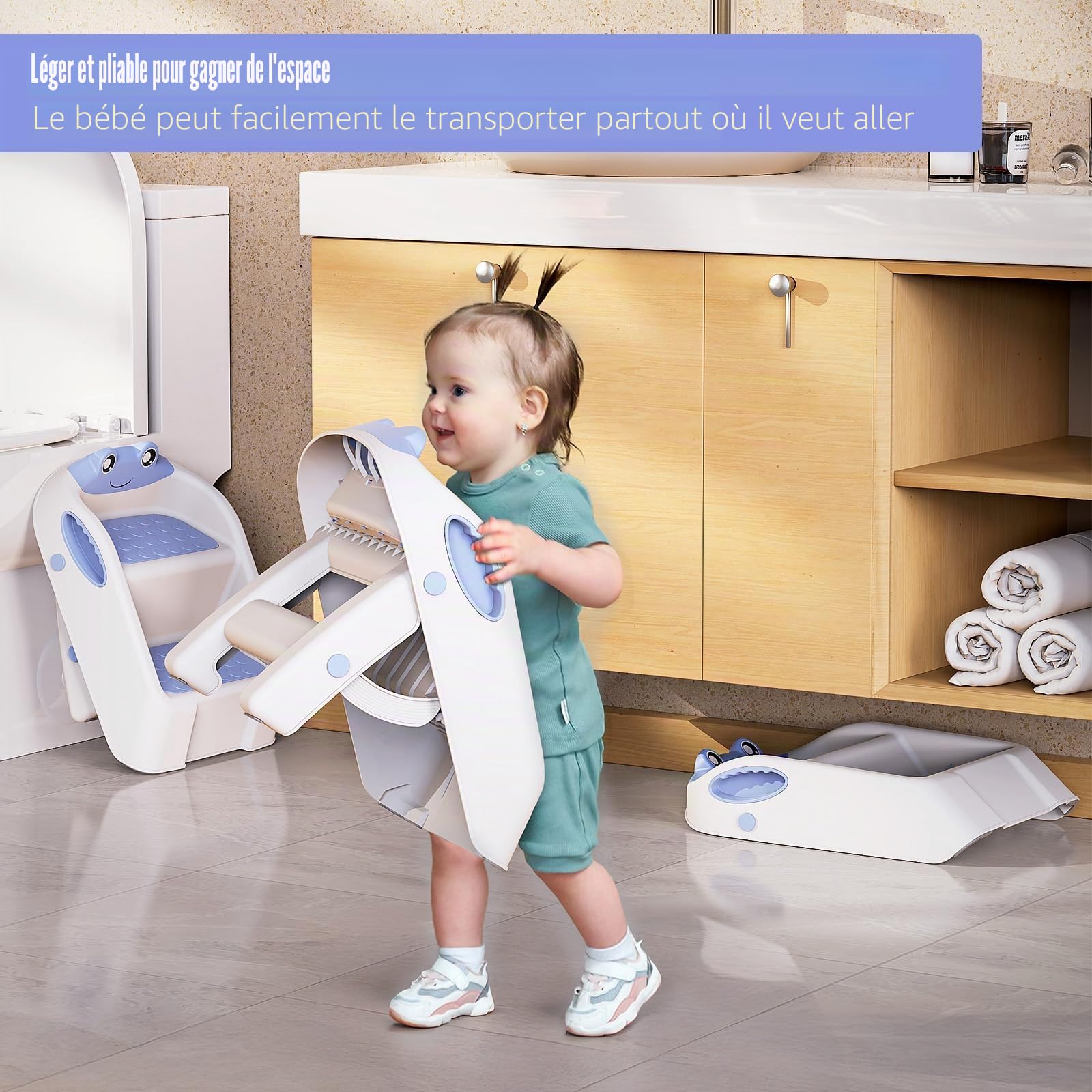 Escabeau Enfant Marche Pied Pliable Tabouret 2 Marches Bébé Antidérapant Multifonction