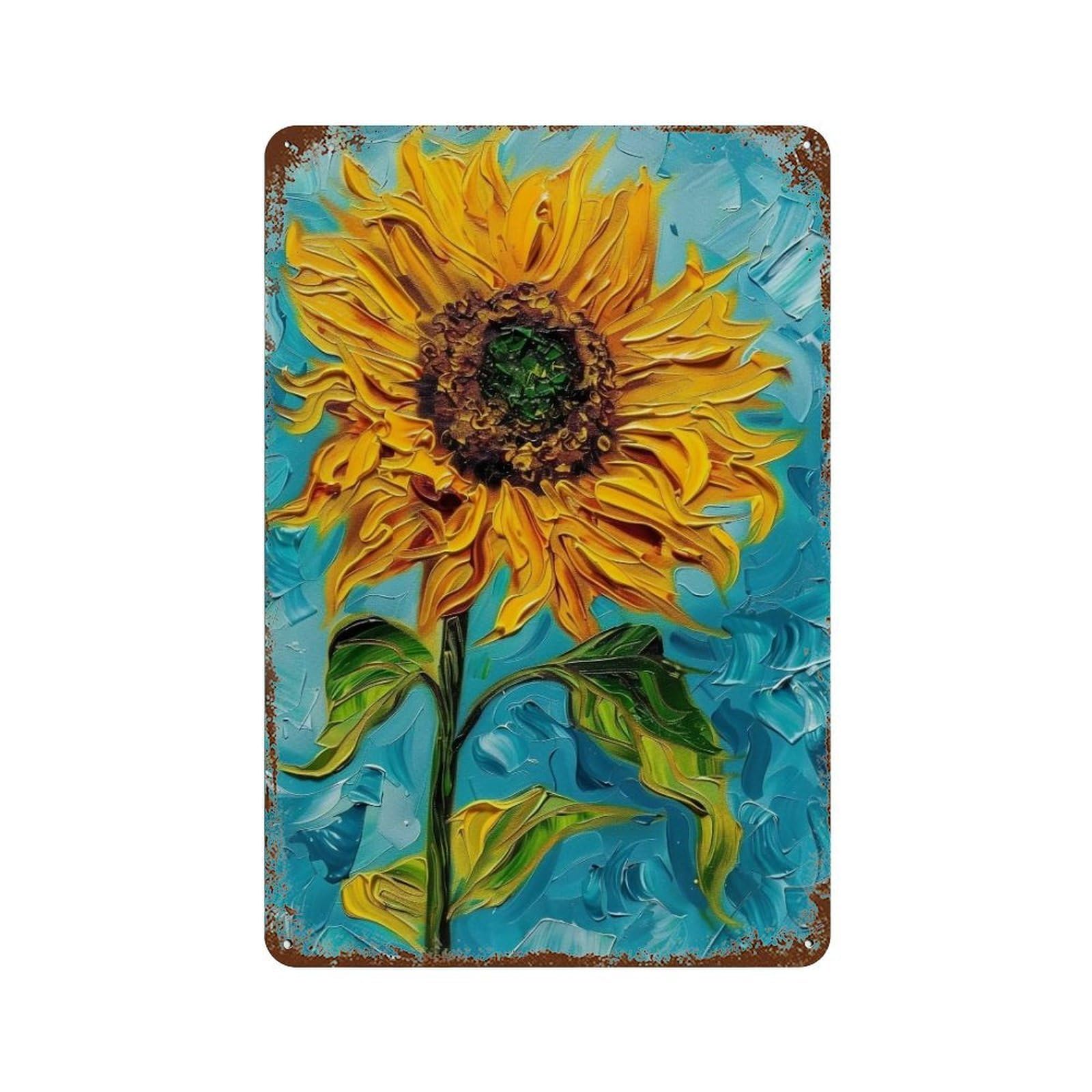 Wujhgrsg Style Swirling Impasto Turquoise Sunflowe 02 Wall Art Retro Iron Vintage Metal Tin Sign Poster Modern Decor For Home Cofffee Club Bar Shop 30X20cm