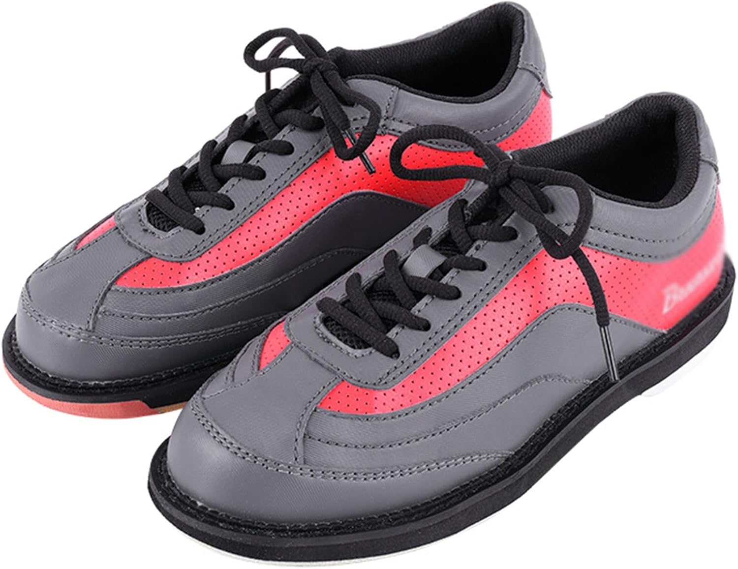 DHAEY Bowling Shoes for Men Women Breathable Wear-Resistant Anti-Slip Bowling Sneakers Unisex Lightweight Professional Non-Slip Bowling Shoes (Color : Red Gray, Size : 5 Women/3.5 Men)