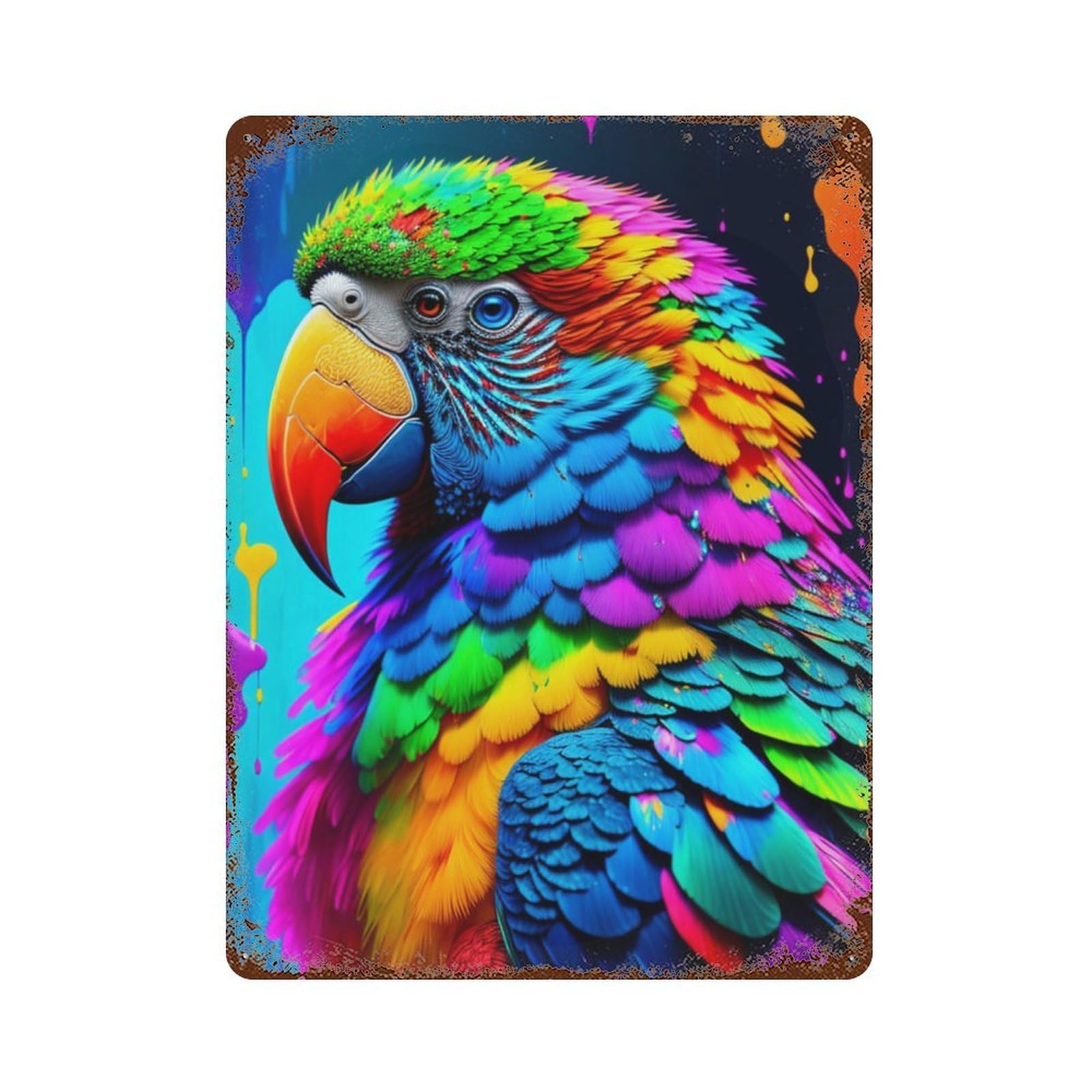 Decorative Tin Sign with Colorful Parrot Art Print-3 Design 15.7"x11.8", for Basement, Hobby Room And Garage Decor, Farmhouse Wall Decor