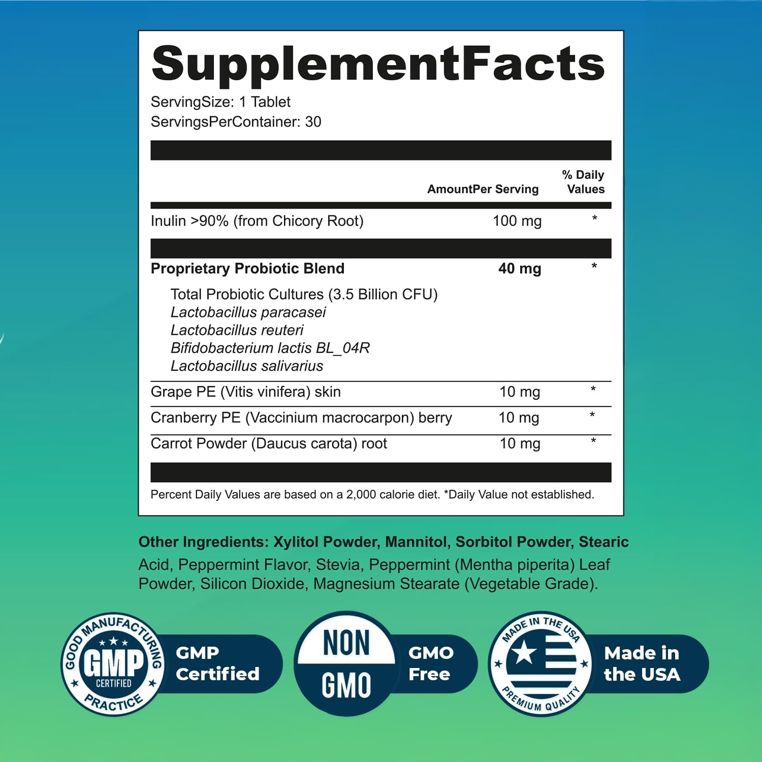 Alitoryn – Oral Probiotic & Prebiotic Supplement with Lactobacillus, Bifidobacterium & Inulin Fiber – Sugar-Free, Non-GMO Formula – Made in USA – 30 Tablets, 1 Month Supply