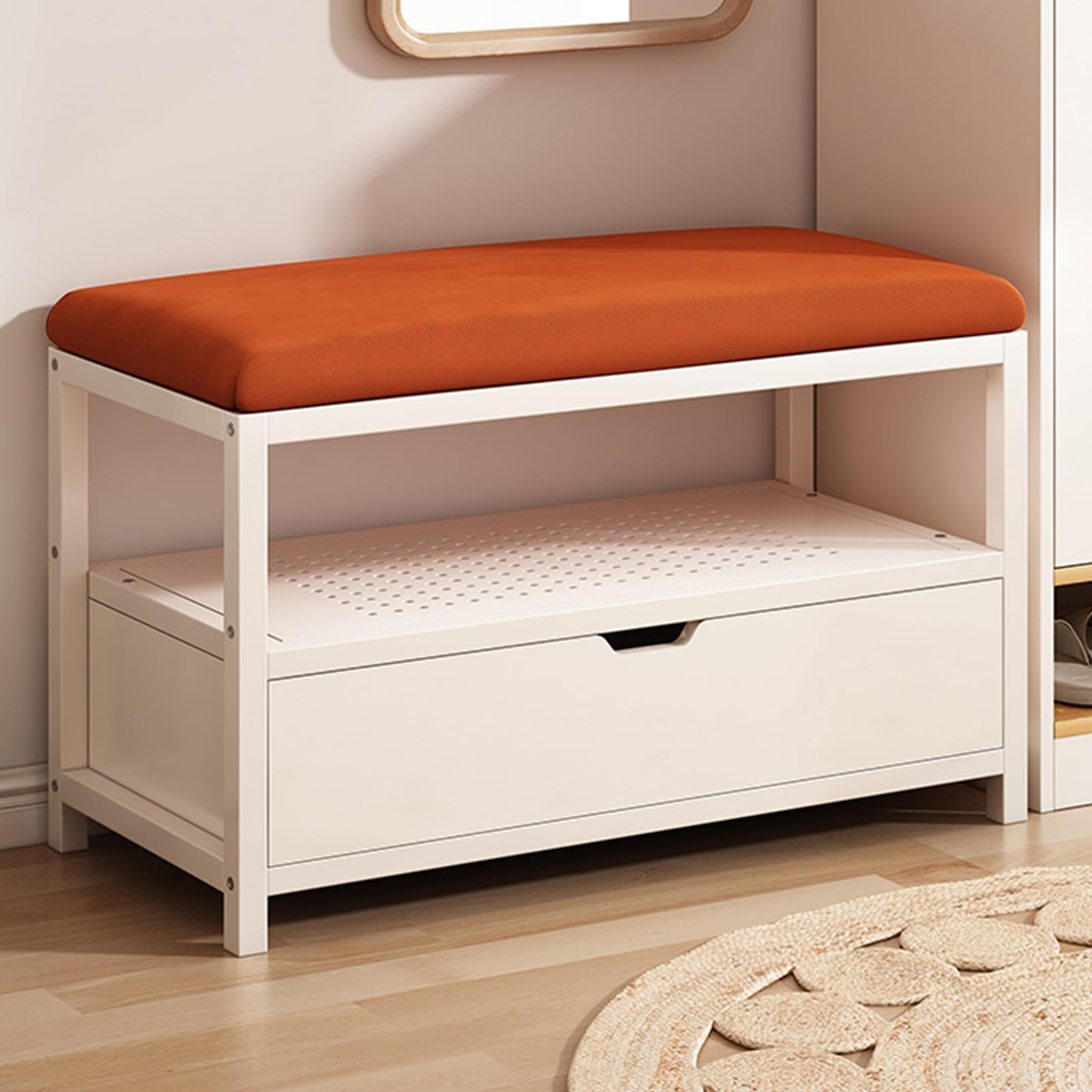 Banc à chaussures avec coussin et meuble de rangement d'angle en bois