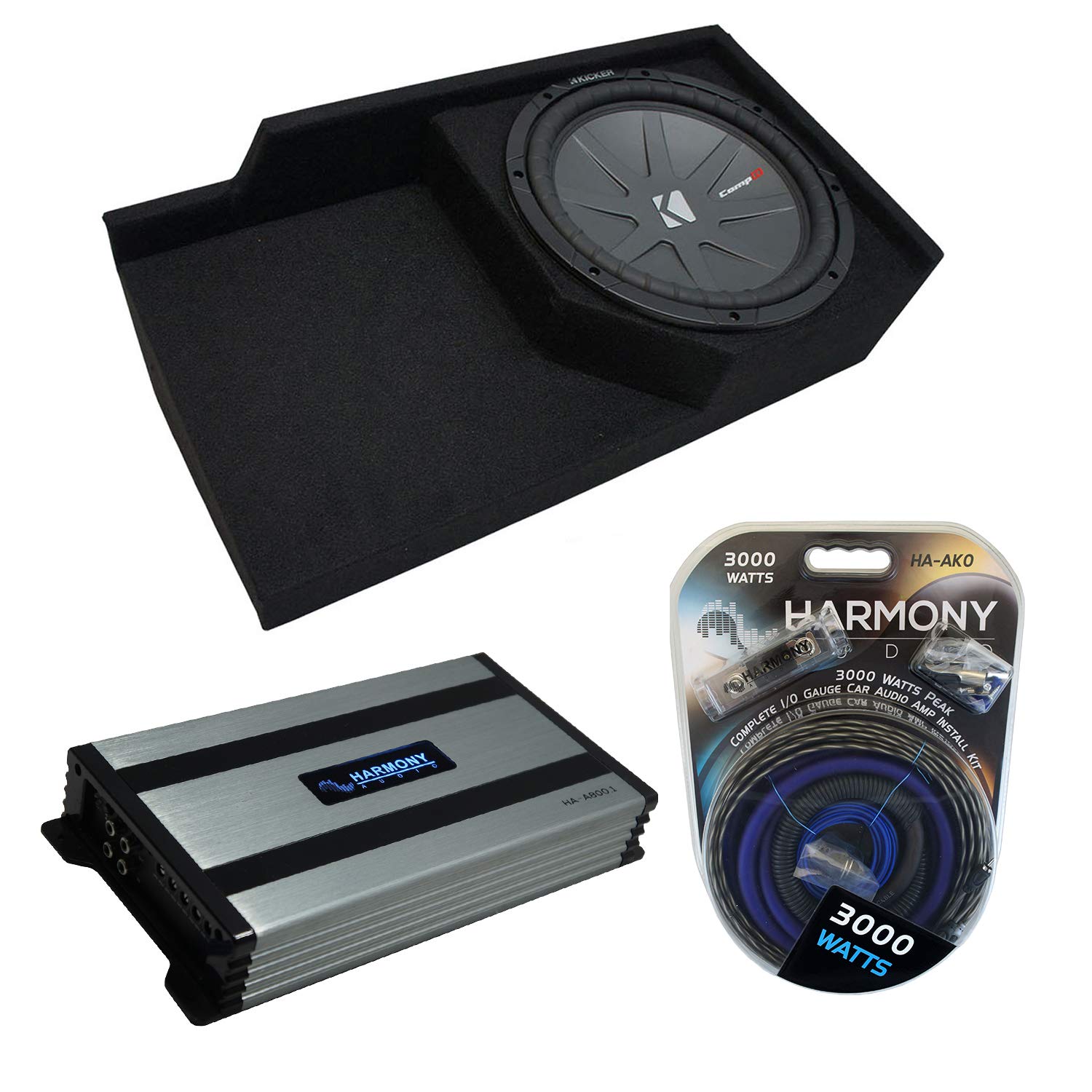 Harmony Audio Kicker Bundle Compatible with 1988-1998 Chevy CK Silverado Extended Truck 43CWR104 Single 10