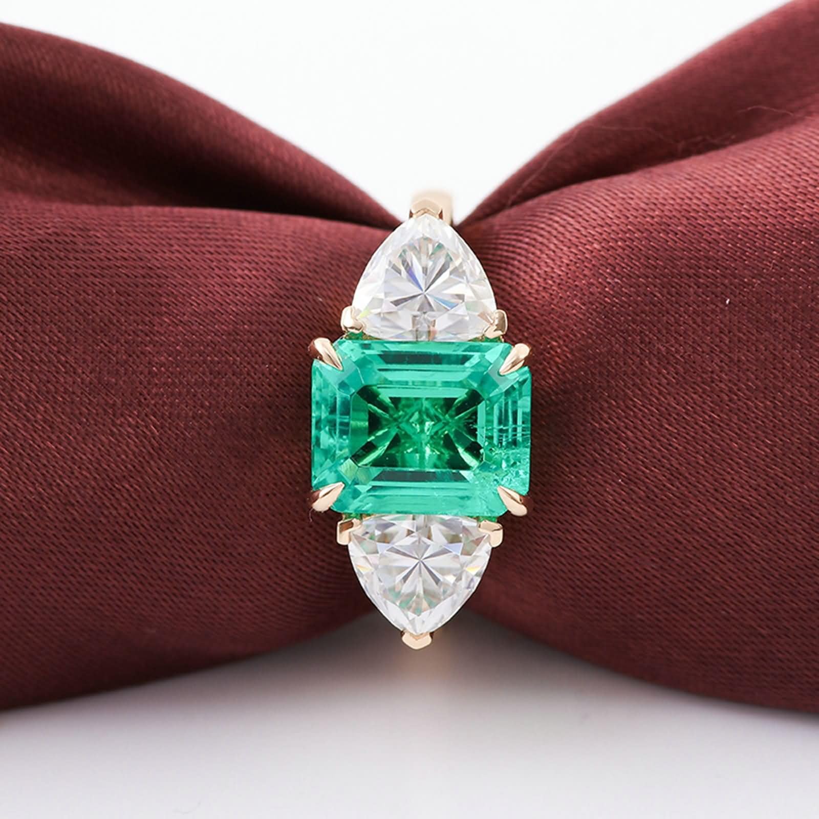 Eternity 9K / 14K / 18K / 18K Women's Ring Eternity, 4 Claws Rectangle and Triangle With Moissanite, Green Gold Pierścionki Obrączki Damskie