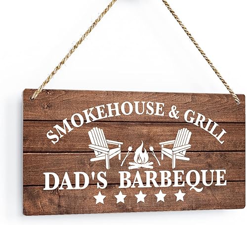 Letrero colgante de madera rústico con parrilla de papá, placa de madera impresa para papá, decoración de ahumadero para el hogar, decoración de
